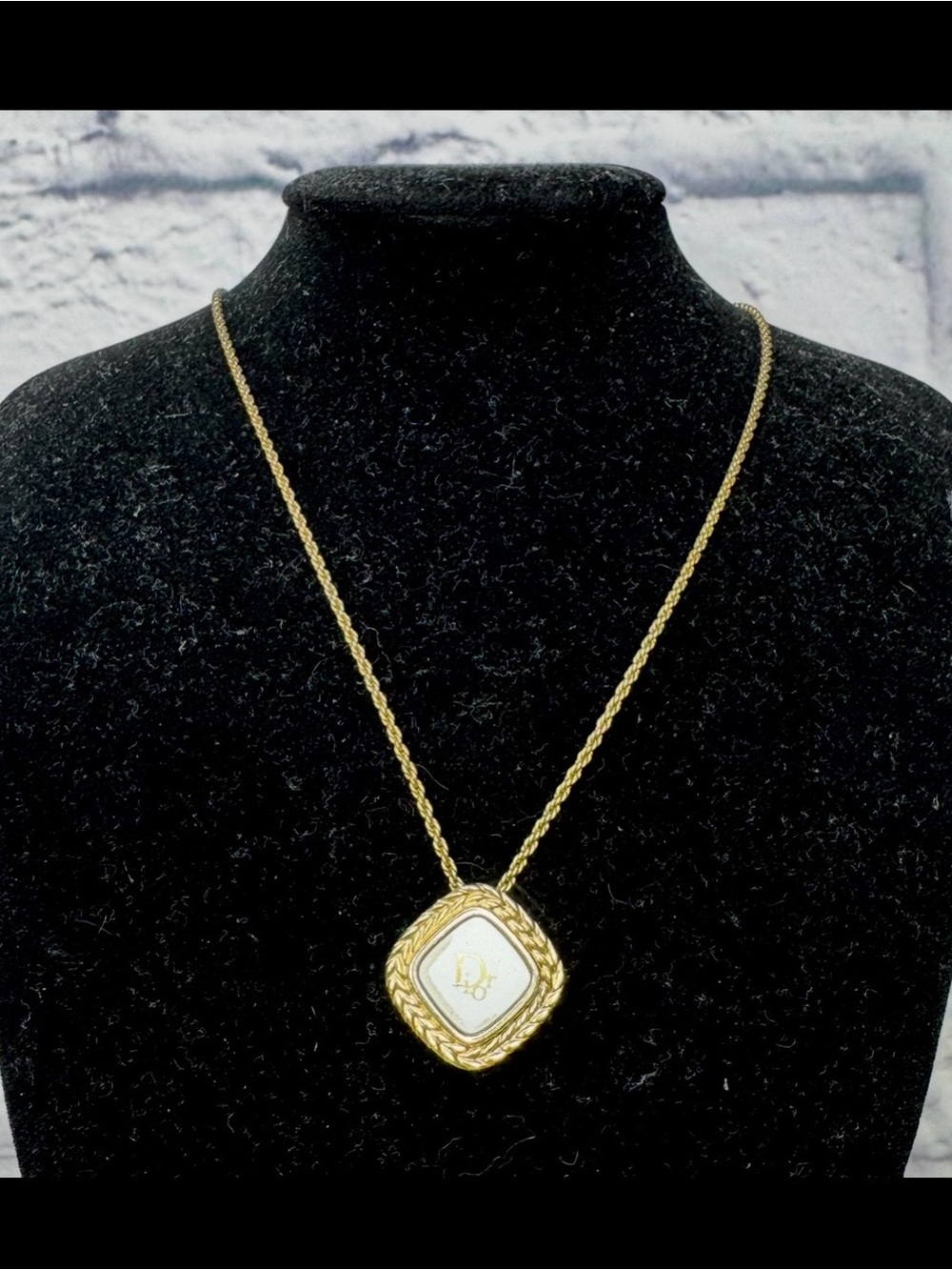 Dior Gold-Tone Necklace with White Enamel Medallion